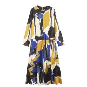 Abstract Print Long Sleeve Dress